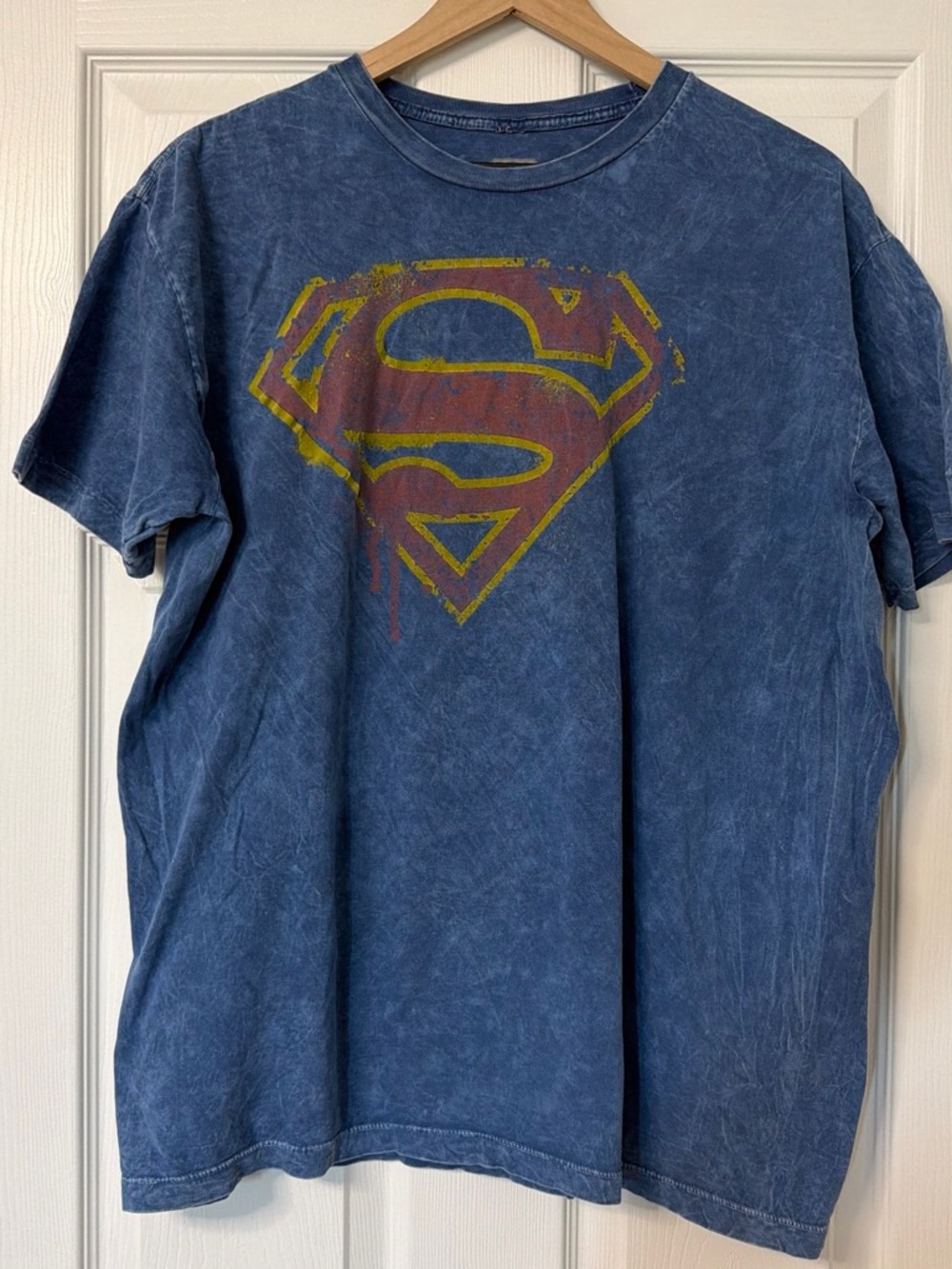 DC Comics Blue Short-Sleeve Tee with Distressed Red and Yellow Superman Logo